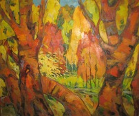 Один их экспонатов выставки, картина Виктора Гардта "Осенний пруд"