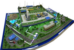 3Д-макет „Комплекс по производству, хранению и реализации сжиженного природного газа", представленный на форуме, — уменьшенная копия действующего объекта, реализованного ООО "Газпром трансгаз Екатеринбург" на ГРС-4 в Екатеринбурге